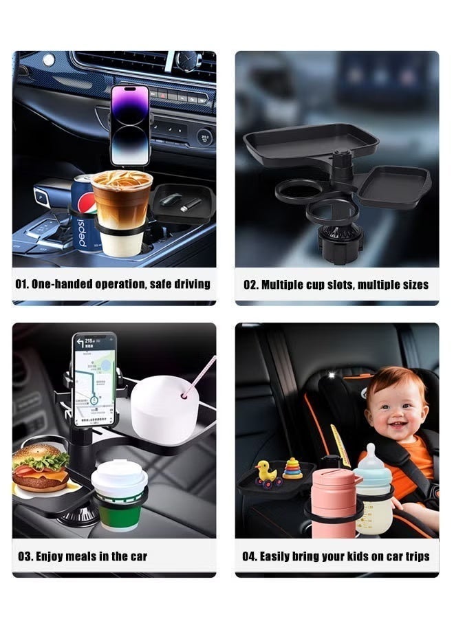 360° Rotatable Multifunctional Car Tray & Car Table with Cup Holder - Expandable Organizer for Eating, Working, Snacks - Image 4